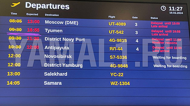 Многие самолеты из-за непогоды не могут вылететь из аэропортов Салехарда и Нового Уренгоя