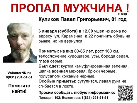 81-летний Павел Куликов пропал в Нижегородской области