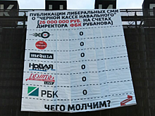 Баннер о проигнорированной СМИ «черной кассе» Навального повесили в Москве