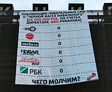 Баннер о проигнорированной СМИ «черной кассе» Навального повесили в Москве