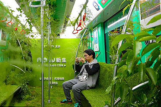 В китайском метро запустили вагон с садом внутри