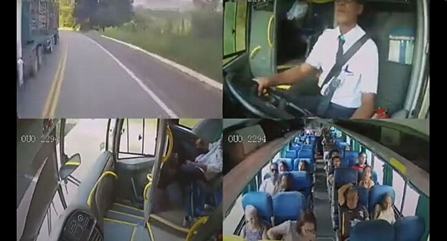 Мгновенная реакция водителя спасла автобус от лобовой аварии