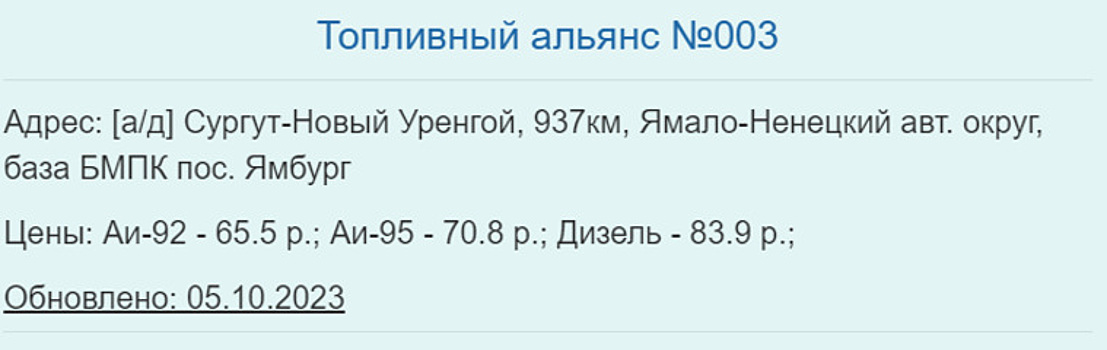 В ЯНАО цена за литр бензина марки АИ-92 перевалила за 65 рублей