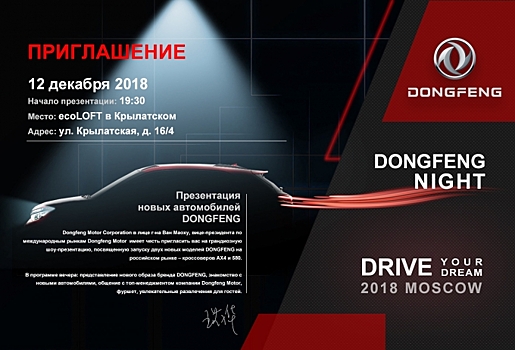 Dongfeng представит новые модели AX4 и Dongfeng 580 на российском рынке