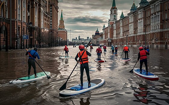 Жители Красногорска освоили сапборды для передвижения по затопленным улицам