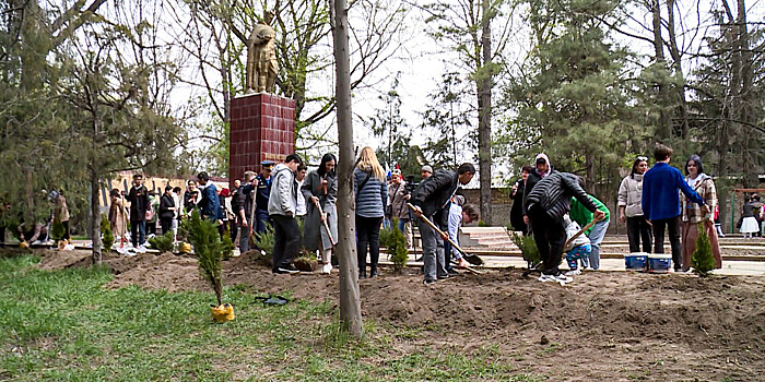 «Сад памяти»: в Кыргызстане высадили саженцы деревьев и розы