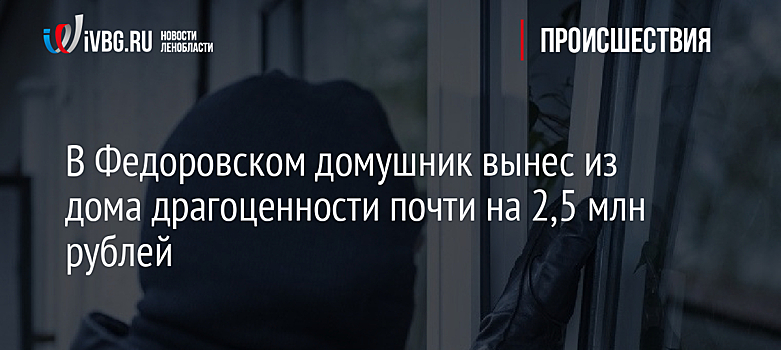 В Федоровском домушник вынес из дома драгоценности почти на 2,5 млн рублей