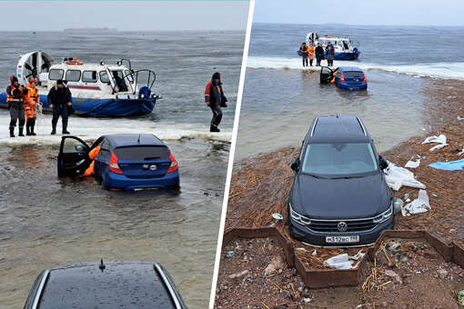 В Петербурге автомобили рыбаков затопило на берегу Финского залива