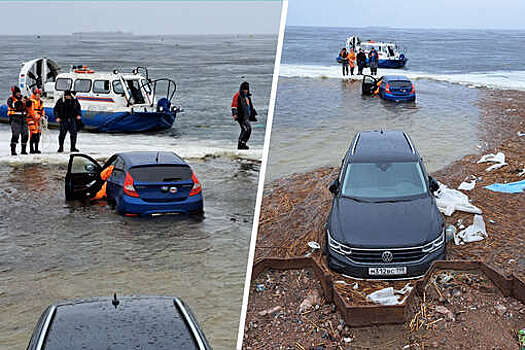В Петербурге автомобили рыбаков затопило на берегу Финского залива
