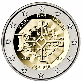 Дизайн 2 евро 2023 года в честь 1275-летия Карла Великого