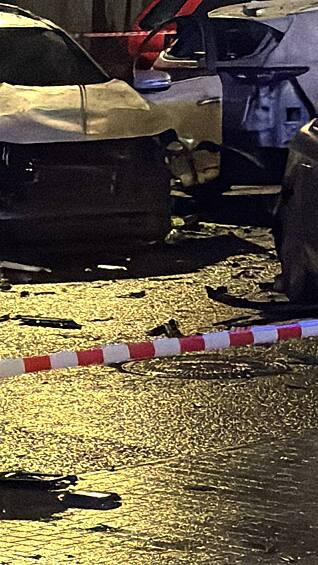 Последствия взрыва автомобиля Kia Sorento на юге Москвы, 22 декабря 2025 года