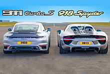 Дрэг-гонка: супергибрид Porsche 918 Spyder против 911 Turbo S