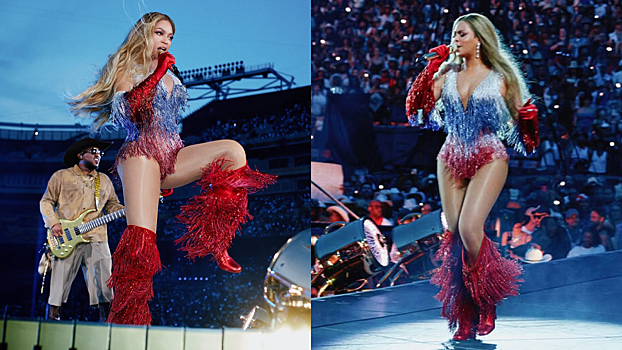 Бейонсе вышла на сцену в наряде, напоминающем флаг России