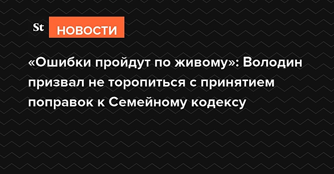 «Ошибки пройдут по живому»: Володин призвал не торопиться с принятием поправок к Семейному кодексу