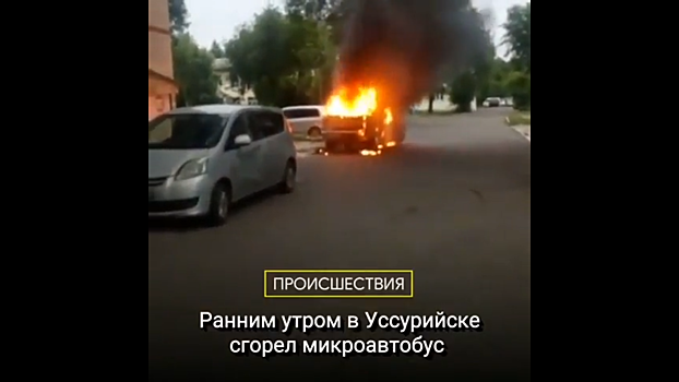 Микроавтобус сгорел около жилого дома в Уссурийске. Видео