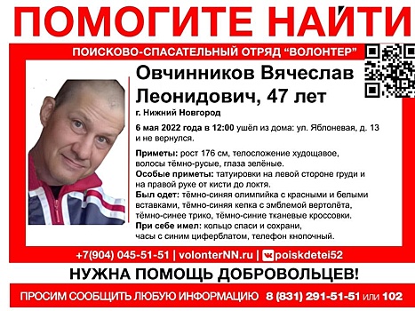 47-летний Вячеслав Овчинников пропал в Нижнем Новгороде