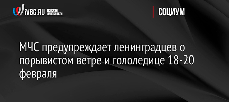 МЧС предупреждает ленинградцев о порывистом ветре и гололедице 18-20 февраля