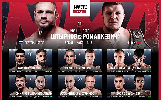 Турнир RCC 15 в Екатеринбурге: Штырков против Романкевича, Хамзин подерется с Келли