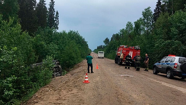 В Подпорожье в Ленинградской области перевернулся автобус с 45 пассажирами, десять госпитализированы