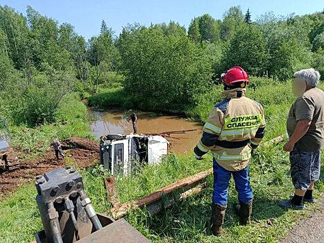 В Удмуртии лесовоз вылетел с дороги и перевернулся
