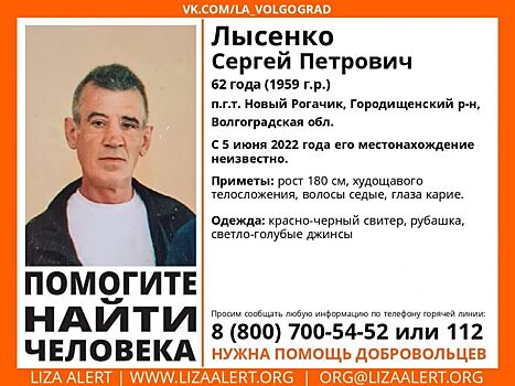 В Волгоградской области ищут 62-летнего мужчину