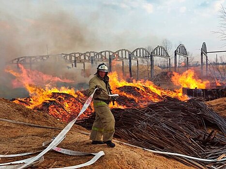 Пожар произошел на складе деревообработки в Биробиджане