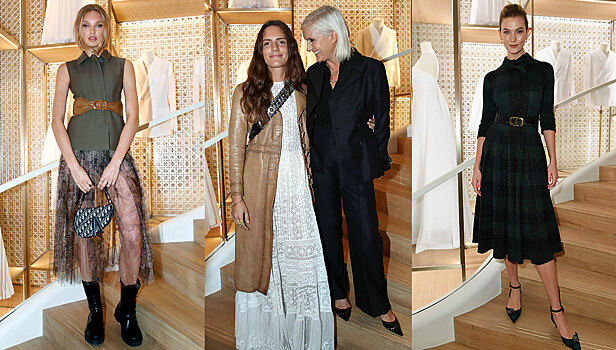 Роми Стрейд, Мария Грация Кюри и Карли Клосс на открытии бутика Dior на Елисейских полях