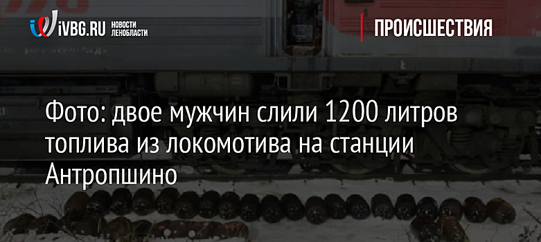 Фото: двое мужчин слили 1200 литров топлива из локомотива на станции Антропшино