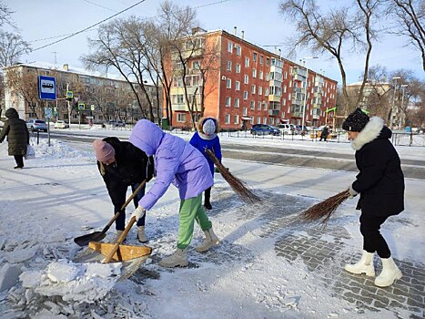 В Благовещенске убирать тротуары от снега вышли студенты колледжей