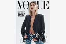 Жена Бибера попала на обложку Vogue в спущенных штанах и пиджаке на голое тело