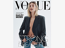 Жена Бибера попала на обложку Vogue в спущенных штанах и пиджаке на голое тело