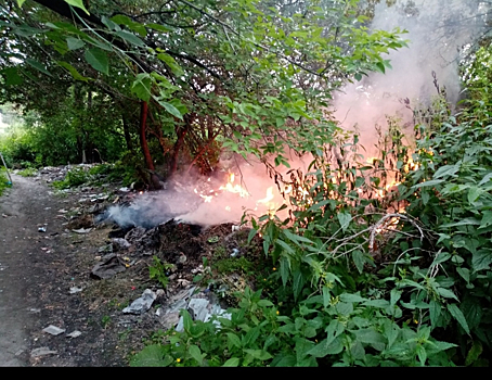 Очевидец сообщил о воспламенении мусора близ частного сектора в Ленинске-Кузнецком