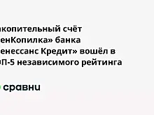 Накопительный счёт «РенКопилка» банка «Ренессанс Кредит» вошёл в ТОП-5 независимого рейтинга