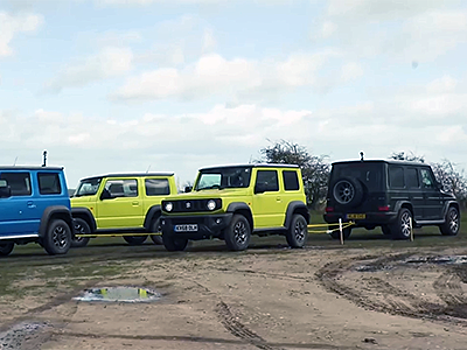 Кто кого: новый «Гелик» G 63 против трех Suzuki Jimny