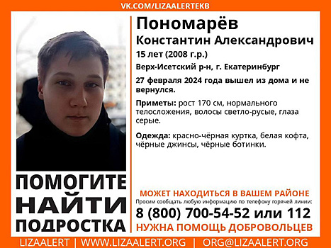 В Екатеринбурге больше суток не могут найти 15-летнего мальчика