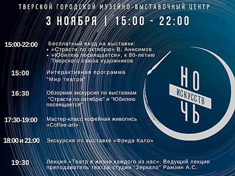 3 ноября в Тверском городском музейно-выставочном центре пройдет "Ночь искусств – 2019"