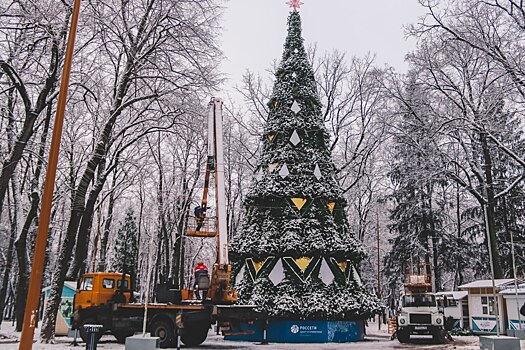Новогоднюю ель наряжают в парке Калуги