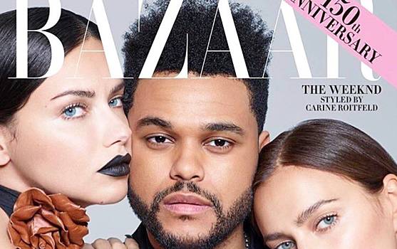 Шейк, Лима и The Weeknd слились в нежных объятиях на сентябрьской обложке Harper's Bazaar