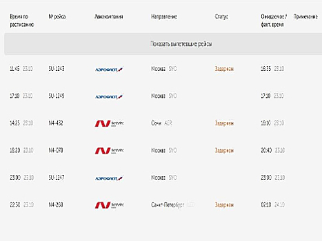 В аэропорту Оренбурга задержаны 4 рейса