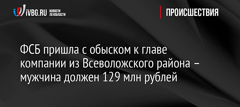 ФСБ пришла с обыском к главе компании из Всеволожского района – мужчина должен 129 млн рублей
