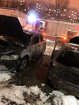 Опубликовано видео пожара, уничтожившего два авто у ТЦ «Прага» в Москве