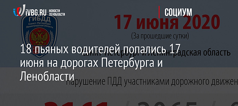 18 пьяных водителей попались 17 июня на дорогах Петербурга и Ленобласти