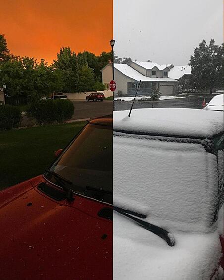 Фотографии сделаны с разницей в 24 часа. Форт-Коллинс, штат Колорадо.