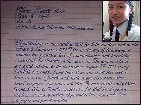 Почерк школьницы из Непала признали самым красивым