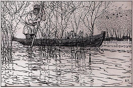 Иллюстрация Бориса Кустодиева к стихотворению Николая Некрасова «Мазай и зайцы»