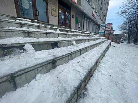 Спуск к одному из лицеев Владивостока превратился в ледяную горку