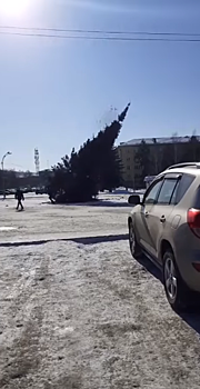Новогодняя елка упала на центральной площади кузбасского города