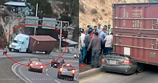 Водитель чудом уцелел, когда контейнер расплющил его автомобиль в Гондурасе