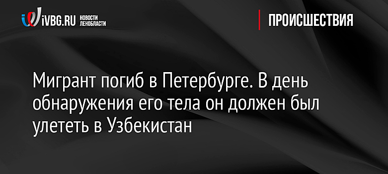 Мигрант погиб в Петербурге. В день обнаружения его тела он должен был улететь в Узбекистан