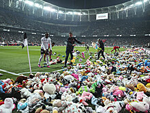 Фанаты закидали поле мягкими игрушками в матче «Бешикташ» – «Антальяспор». Их и деньги направят пострадавшим от землетрясения